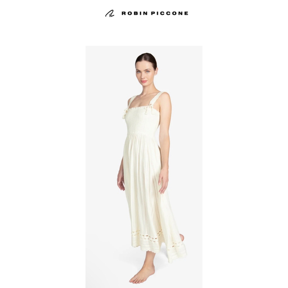 Women's Robin Piccone Jo Smocked Long Dress Size S Off White - Picture 5 of 8
